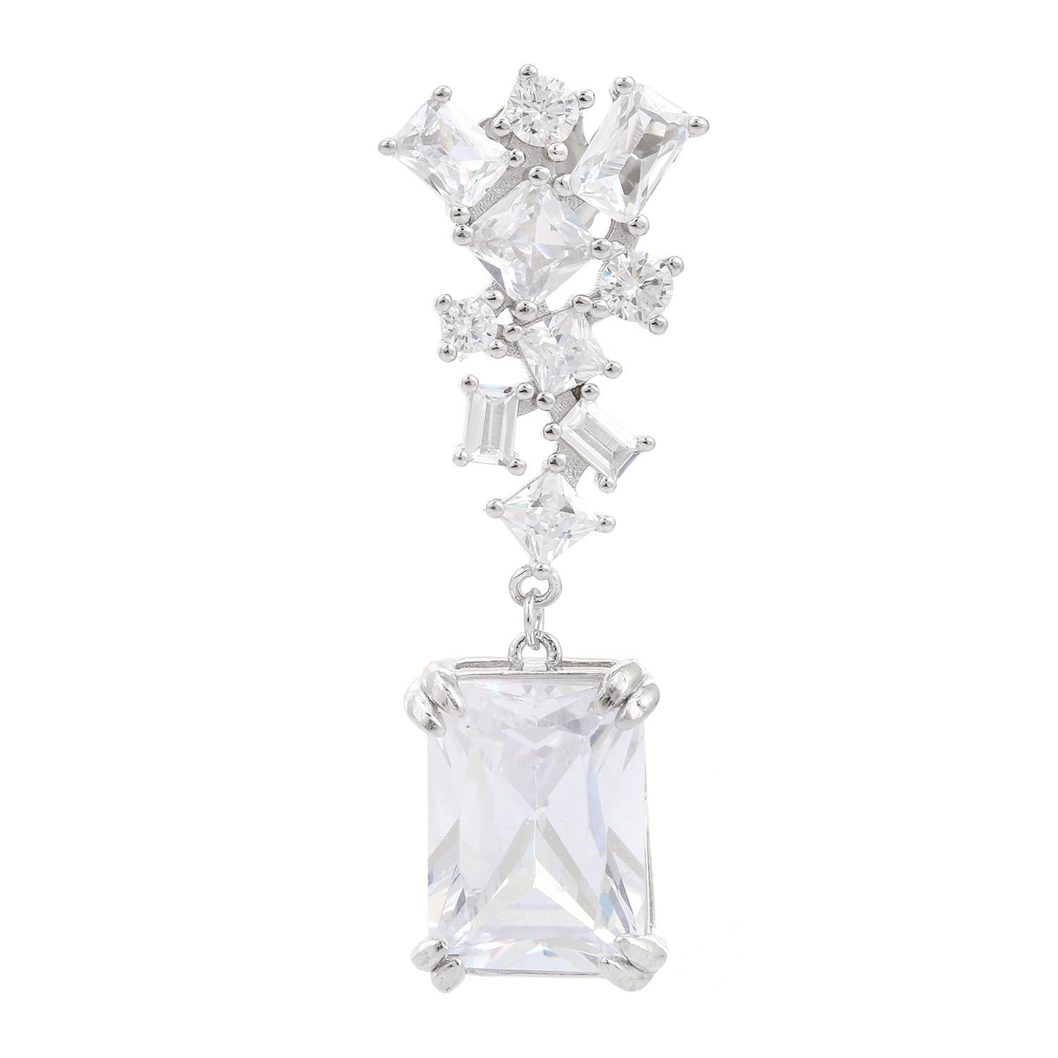 Art Nouveau Prong Mixed Cut Cubic Zirconia Drop Earrings for Wedding Gift in Silver Jewelry For Sale