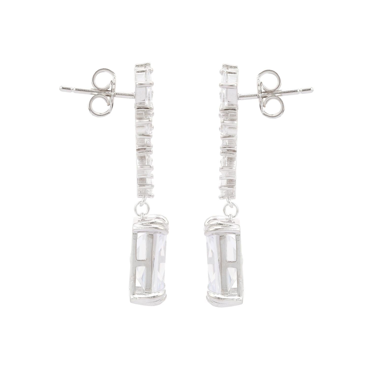 Women's Prong Mixed Cut Cubic Zirconia Drop Earrings for Wedding Gift in Silver Jewelry For Sale