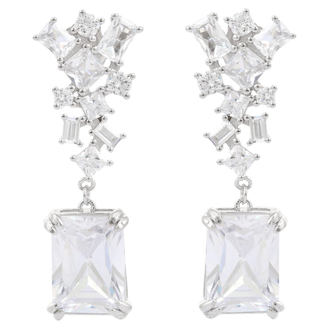 Prong Mixed Cut Cubic Zirconia Drop Earrings for Wedding Gift in Silver Jewelry For Sale