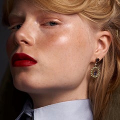 Prong Oval Shape Dangle Earrings in 18kt Gold with Iolite Peridot and Diamonds