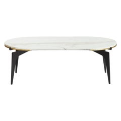 Prong Racetrack Coffee Table in Black Base with Marble Top by Gabriel Scott