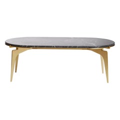 Prong Racetrack Coffee Table in Brass Base with Marble Top by Gabriel Scott