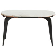 Prong Racetrack Side Table in Black Steel Base with Marble Top by Gabriel Scott