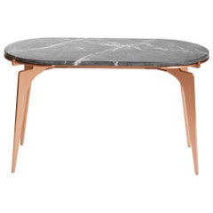 Prong Racetrack Side Table in Satin Copper Base with Marble Top by Gabriel Scott
