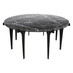 Prong Round Coffee Table in Black Steel Base with Marble Top by Gabriel Scott