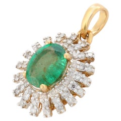 Prong Set 1.66 Carat Emerald Pendant with Diamonds in 14K Yellow Gold