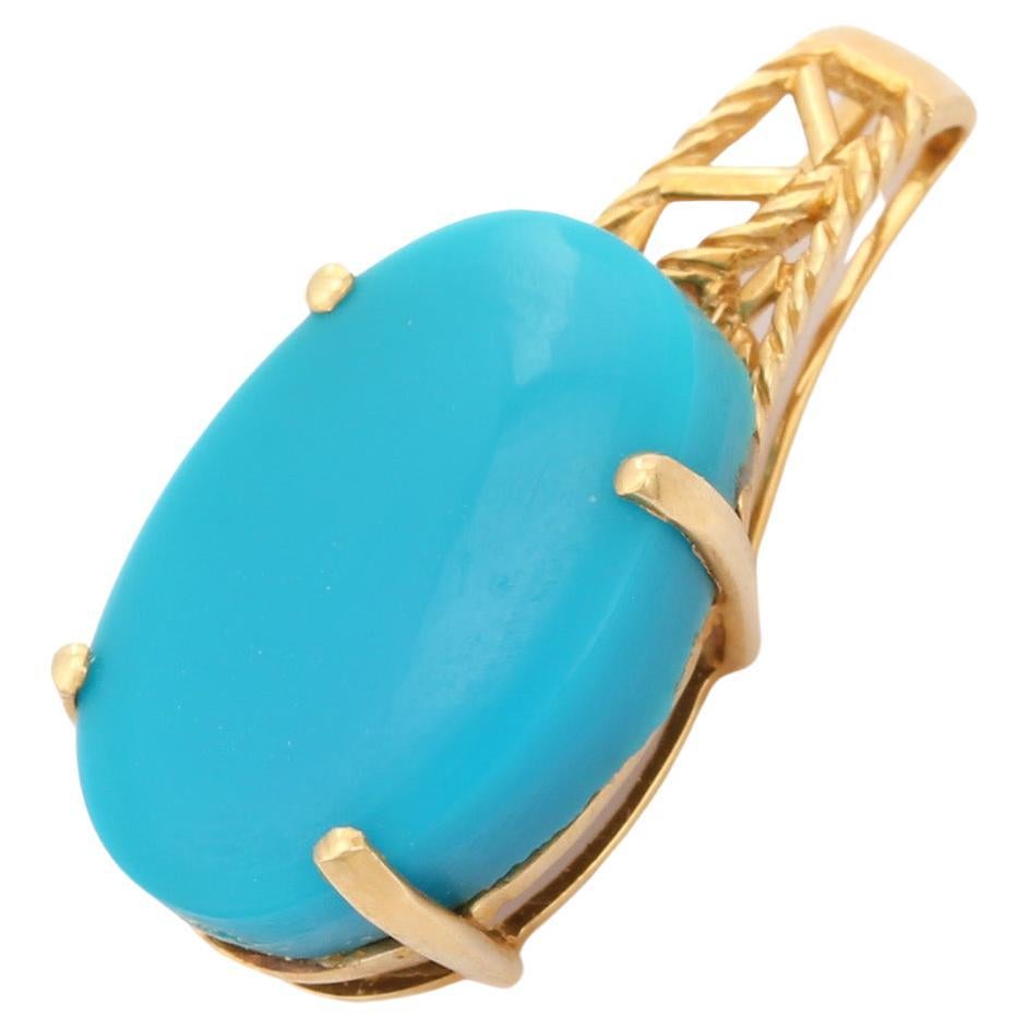 Prong Set 5.98 Carat Turquoise Pendant in 18K Yellow Gold For Sale