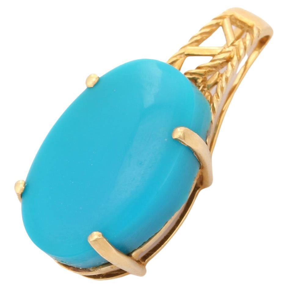 Pendentif en or jaune 18 carats serti d'une turquoise de 5,98 carats, serti griffes