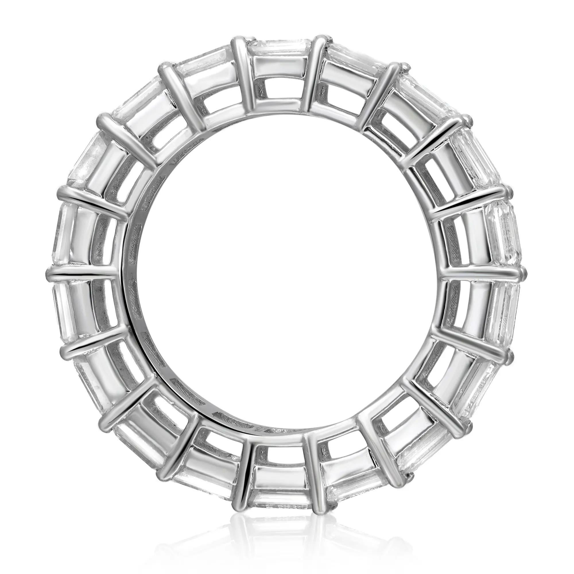 Modern Prong Set Baguette Cut Diamond Eternity Band Ring 14K White Gold 2.44Ctw SZ 4.5 For Sale