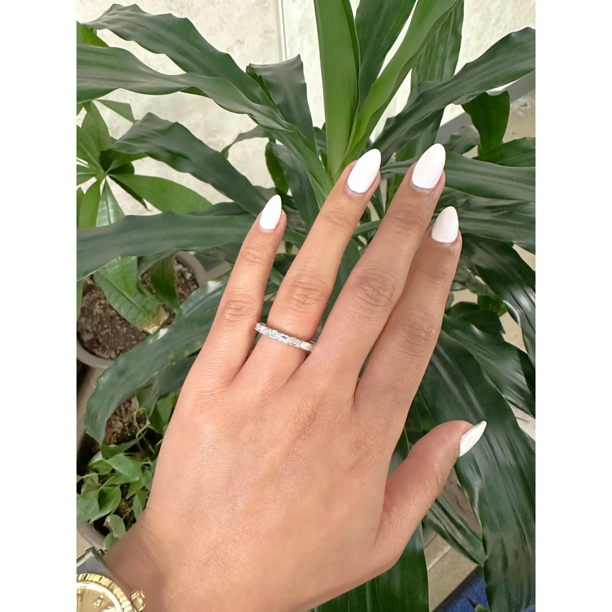 Prong Set Baguette Cut Diamond Eternity Band Ring 14K White Gold 2.44Ctw SZ 4.5 In New Condition For Sale In New York, NY