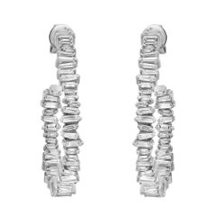Prong Set Baguette Cut Diamond Inside Out Hoop Earrings 14K White Gold 2.87Cttw