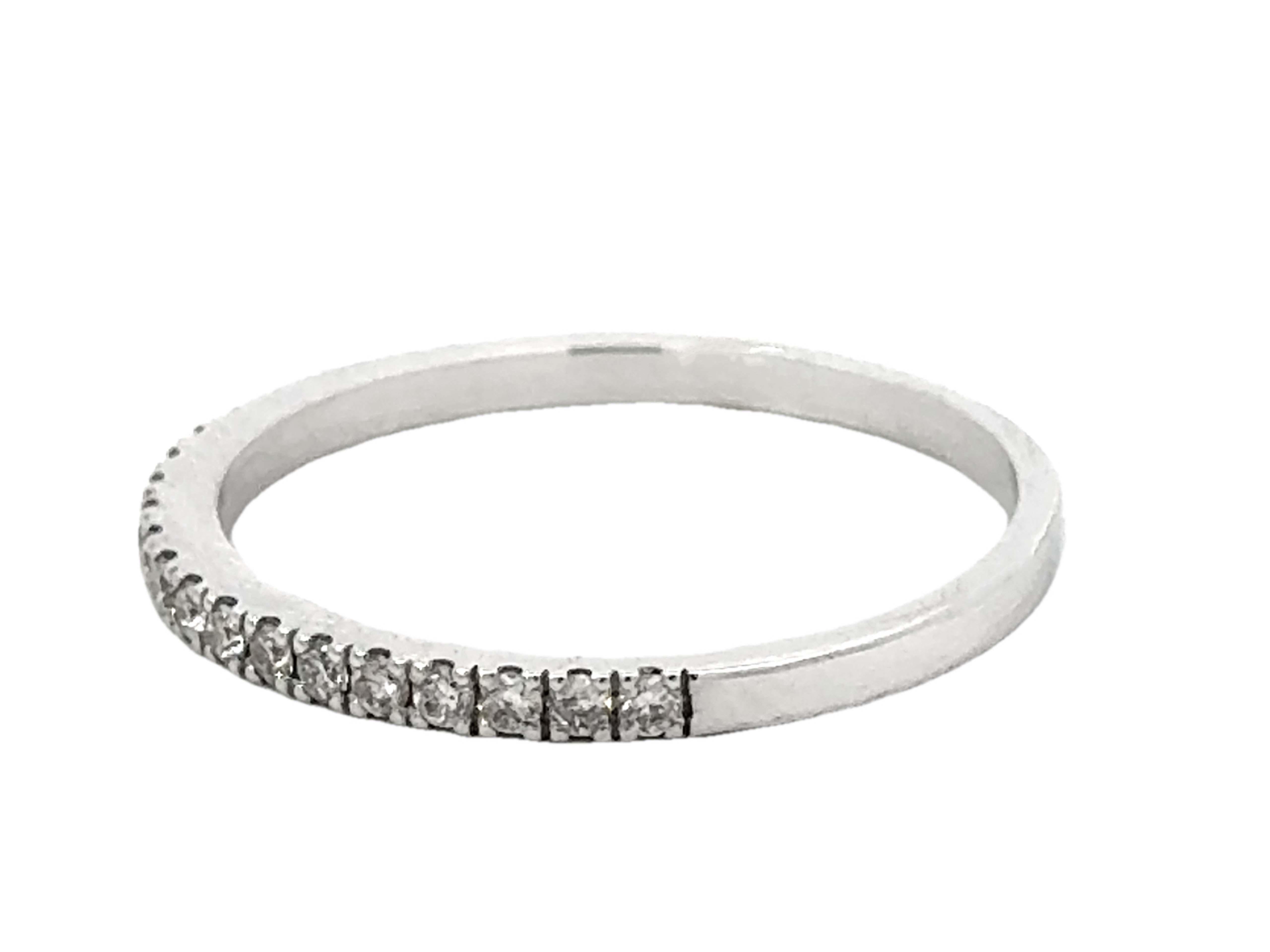 Women's or Men's Prong Set Brilliant Cut Diamond Thin Band Ring 14k White Gold For Sale