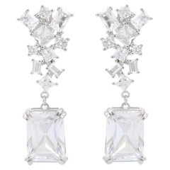 Prong Mixed Cut Cubic Zirconia Drop Earrings for Wedding Gift in Silver Jewelry
