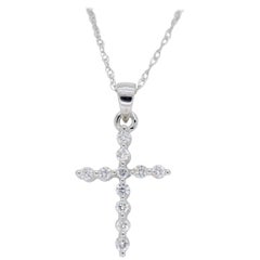 Prong Set Diamond Cross Pendant Necklace