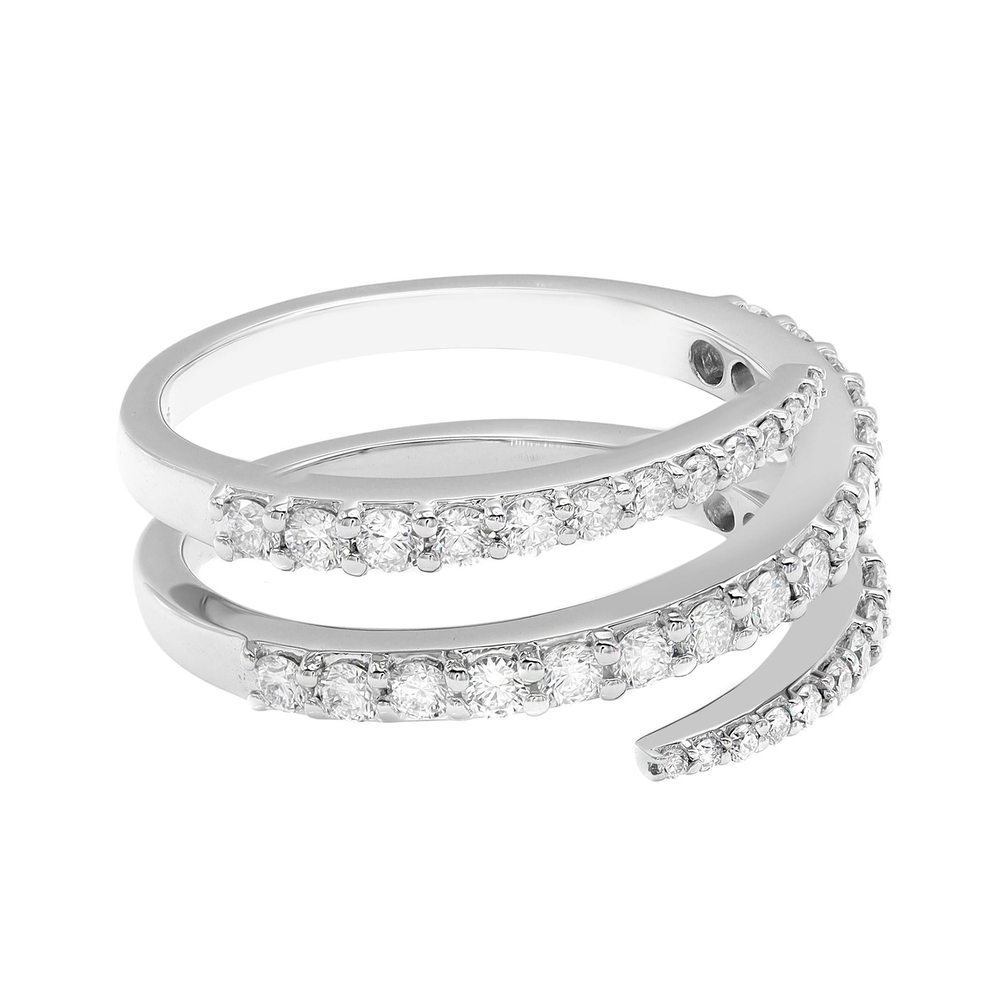Modern Prong Set Diamond Multi Row Spiral Ring 18K White Gold 0.76Cttw For Sale
