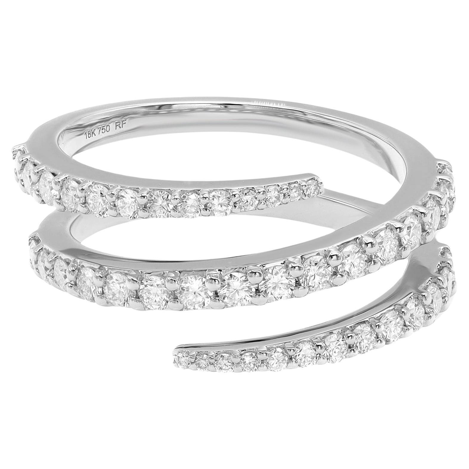 Prong Set Diamond Multi Row Spiral Ring 18K White Gold 0.76Cttw For Sale