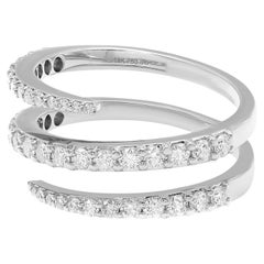 Prong Set Diamond Multi Row Spiral Ring 18K White Gold 0.76Cttw
