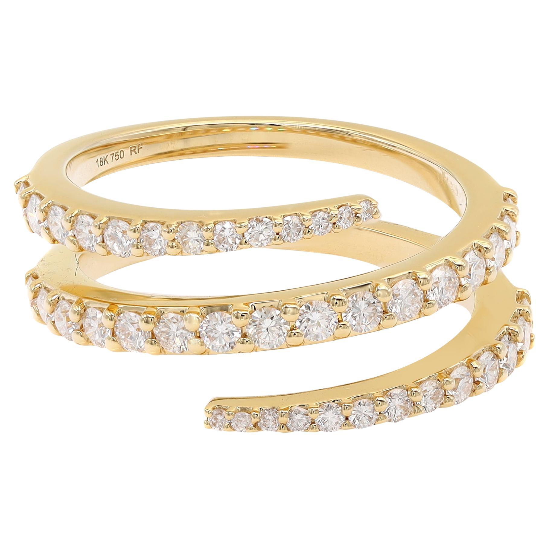 Prong Set Diamond Multi Row Spiral Ring 18K Yellow Gold 0.76Cttw Size 7