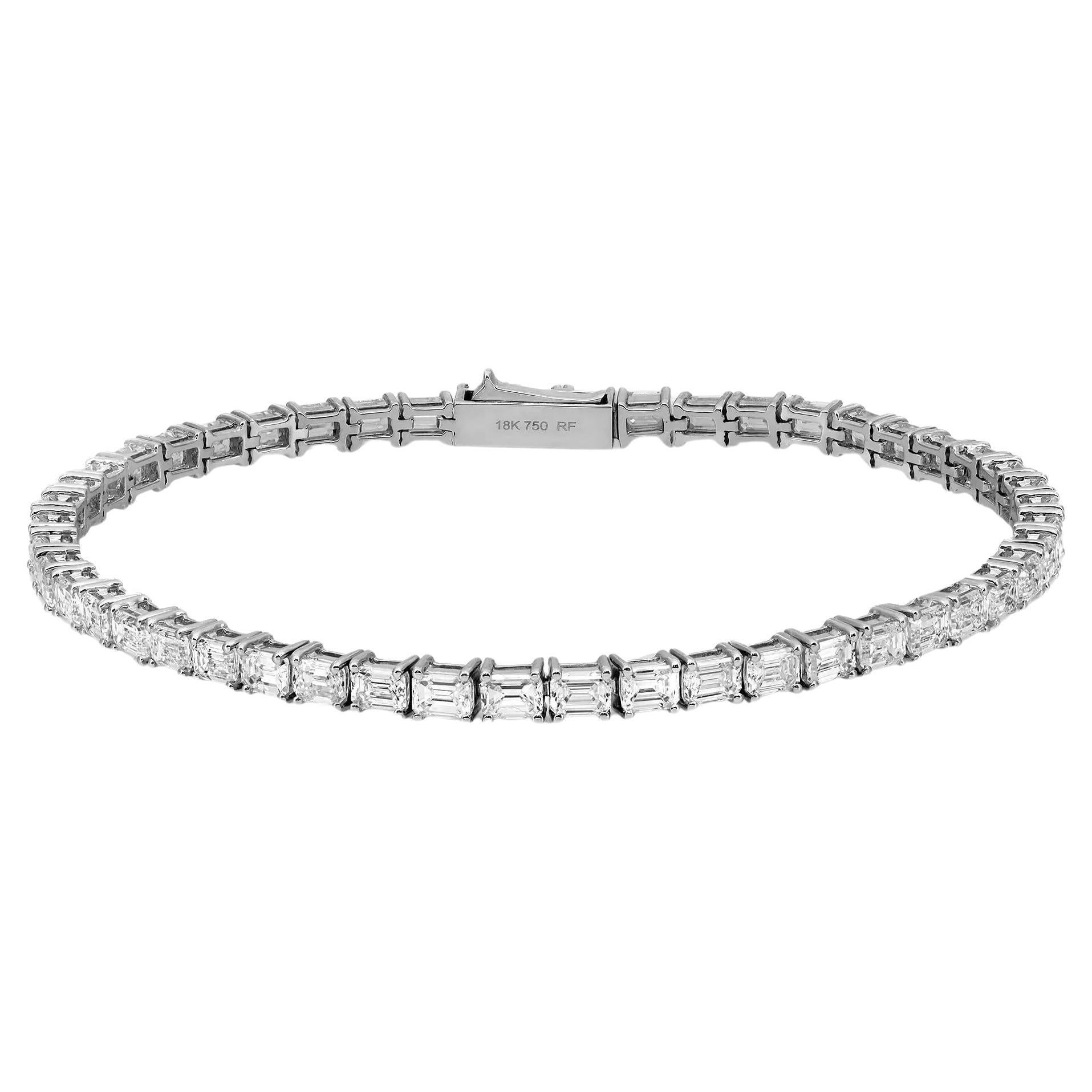 Prong Set Emerald Cut Diamond Tennis Bracelet 18K White Gold 6.94Cttw 7 Inches