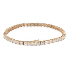 Prong Set Emerald Cut Diamond Tennis Bracelet 18K Yellow Gold 5.16Cttw 7 Inches