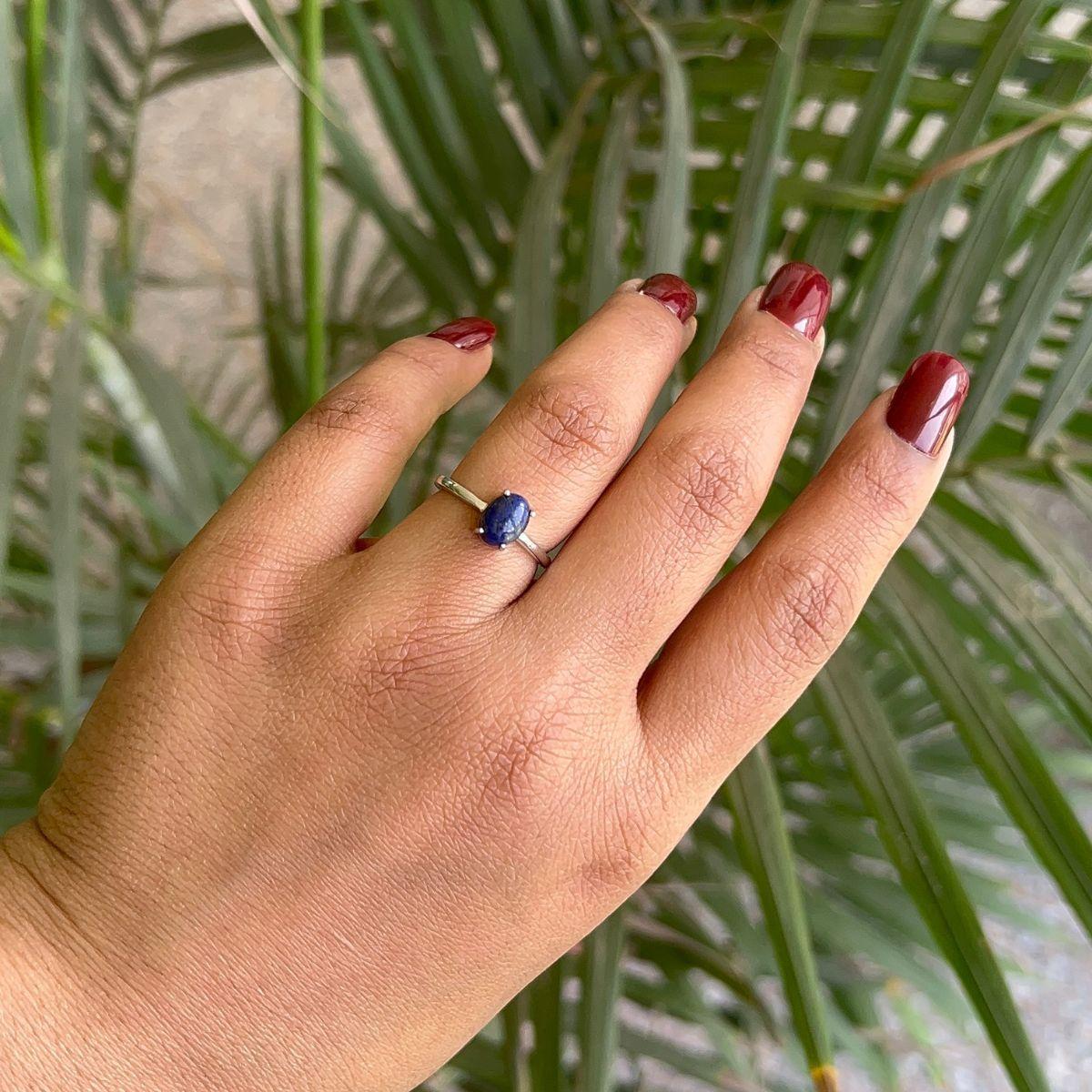 For Sale:  Prong Set Lapiz Lazuli Solitaire Unisex Ring Gift for Him in 925 Sterling Silver 2