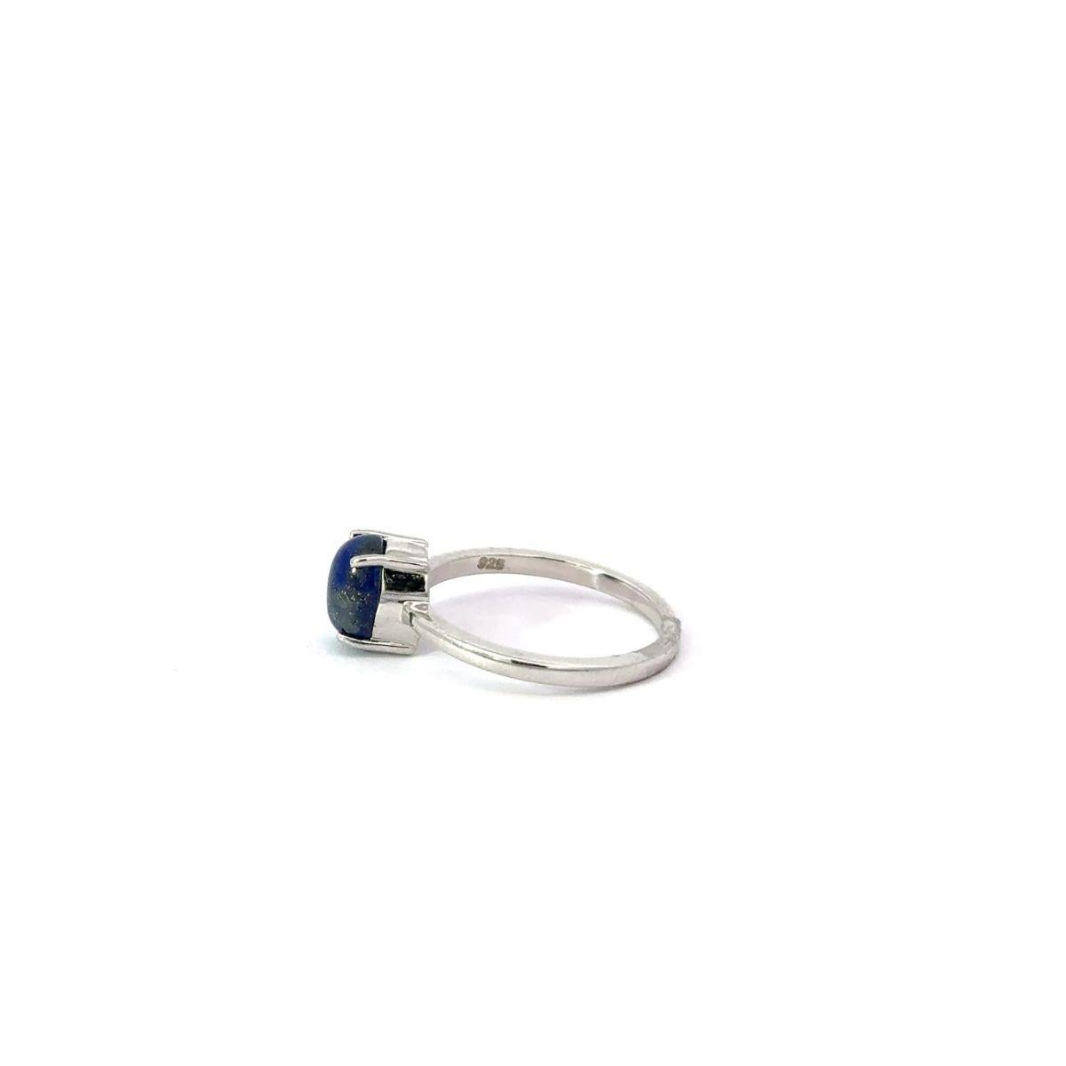 For Sale:  Prong Set Lapiz Lazuli Solitaire Unisex Ring Gift for Him in 925 Sterling Silver 3