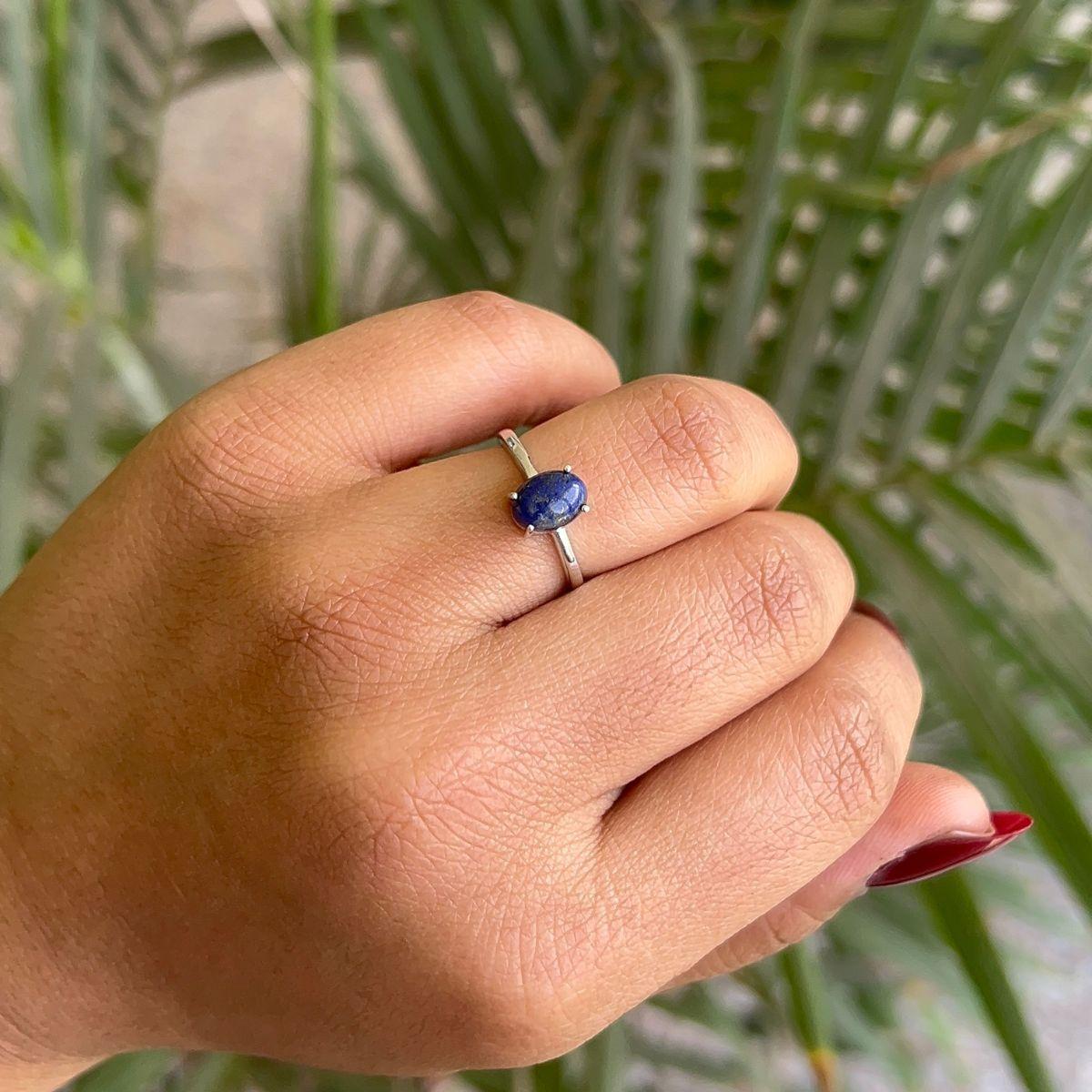 For Sale:  Prong Set Lapiz Lazuli Solitaire Unisex Ring Gift for Him in 925 Sterling Silver 4