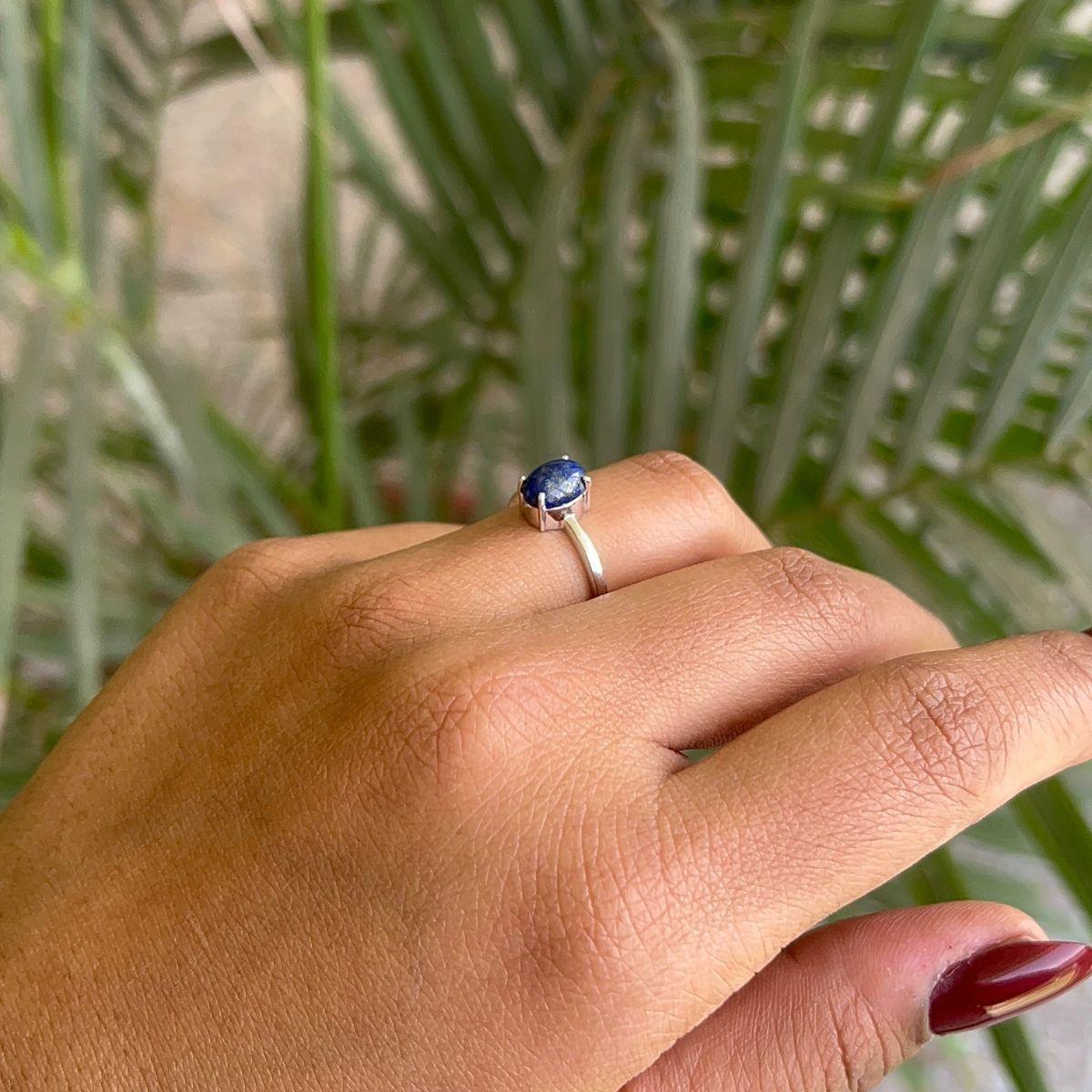 For Sale:  Prong Set Lapiz Lazuli Solitaire Unisex Ring Gift for Him in 925 Sterling Silver 6