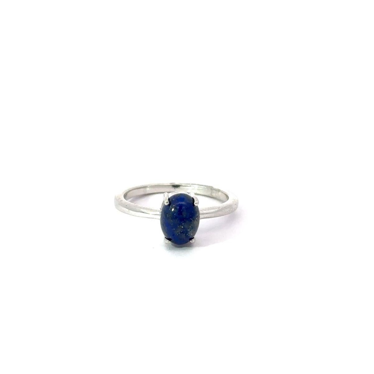 For Sale:  Prong Set Lapiz Lazuli Solitaire Unisex Ring Gift for Him in 925 Sterling Silver 8
