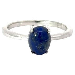 Prong Set Lapiz Lazuli Solitaire Unisex Ring Gift for Him in 925 Sterling Silver