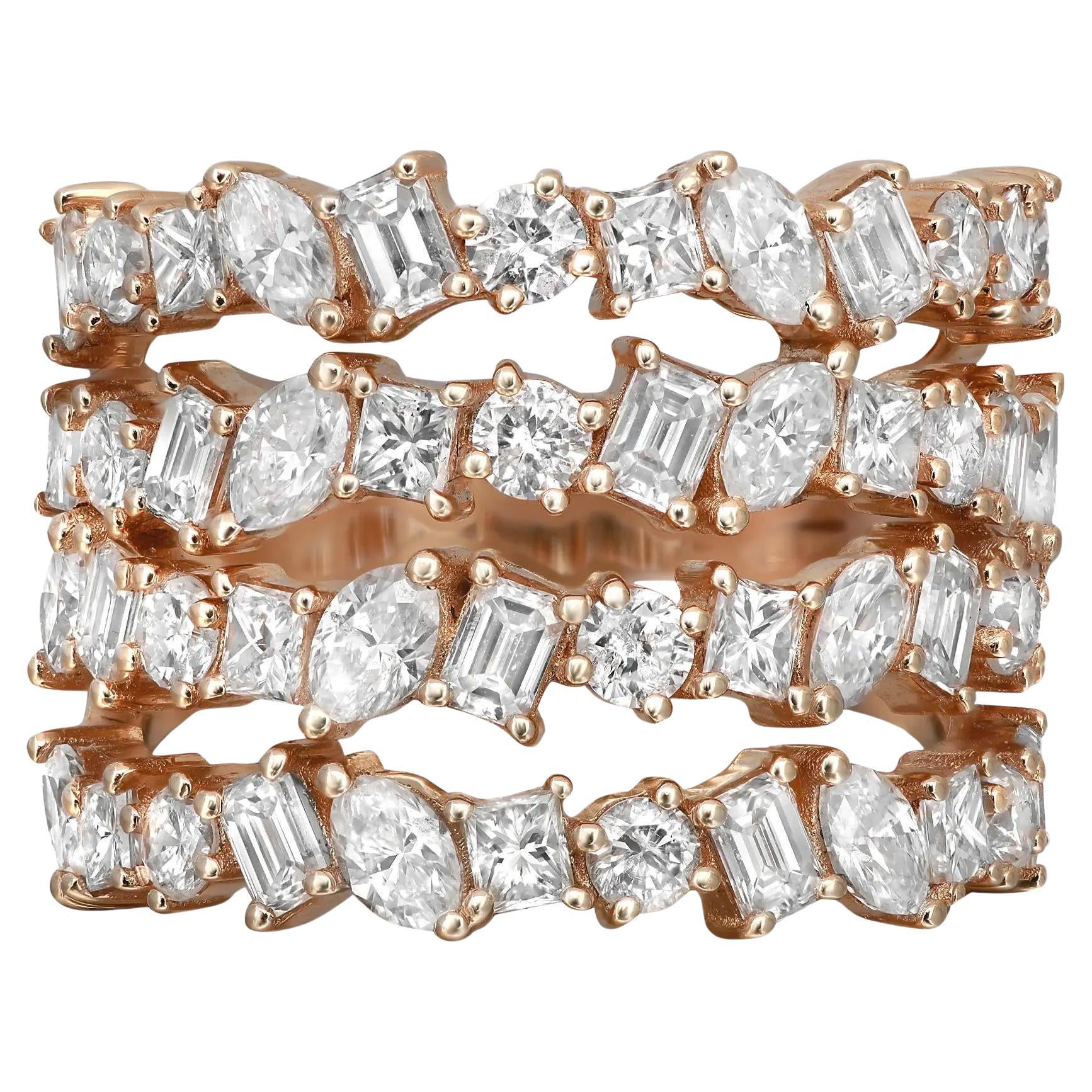 Prong Set Multi Shape Diamond Wide Band Ring 14K Yellow Gold 3.82 Cttw Size 7