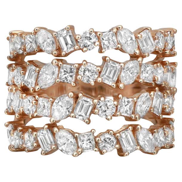 Multi Based Ring Prong Set Multi Shape Diamond Wide Band Ring 14K Yellow Gold 3.82 Cttw ...