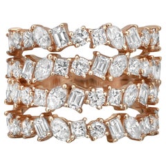 Prong Set Multi Shape Diamond Wide Band Ring 14K Yellow Gold 3.82 Cttw Size 7