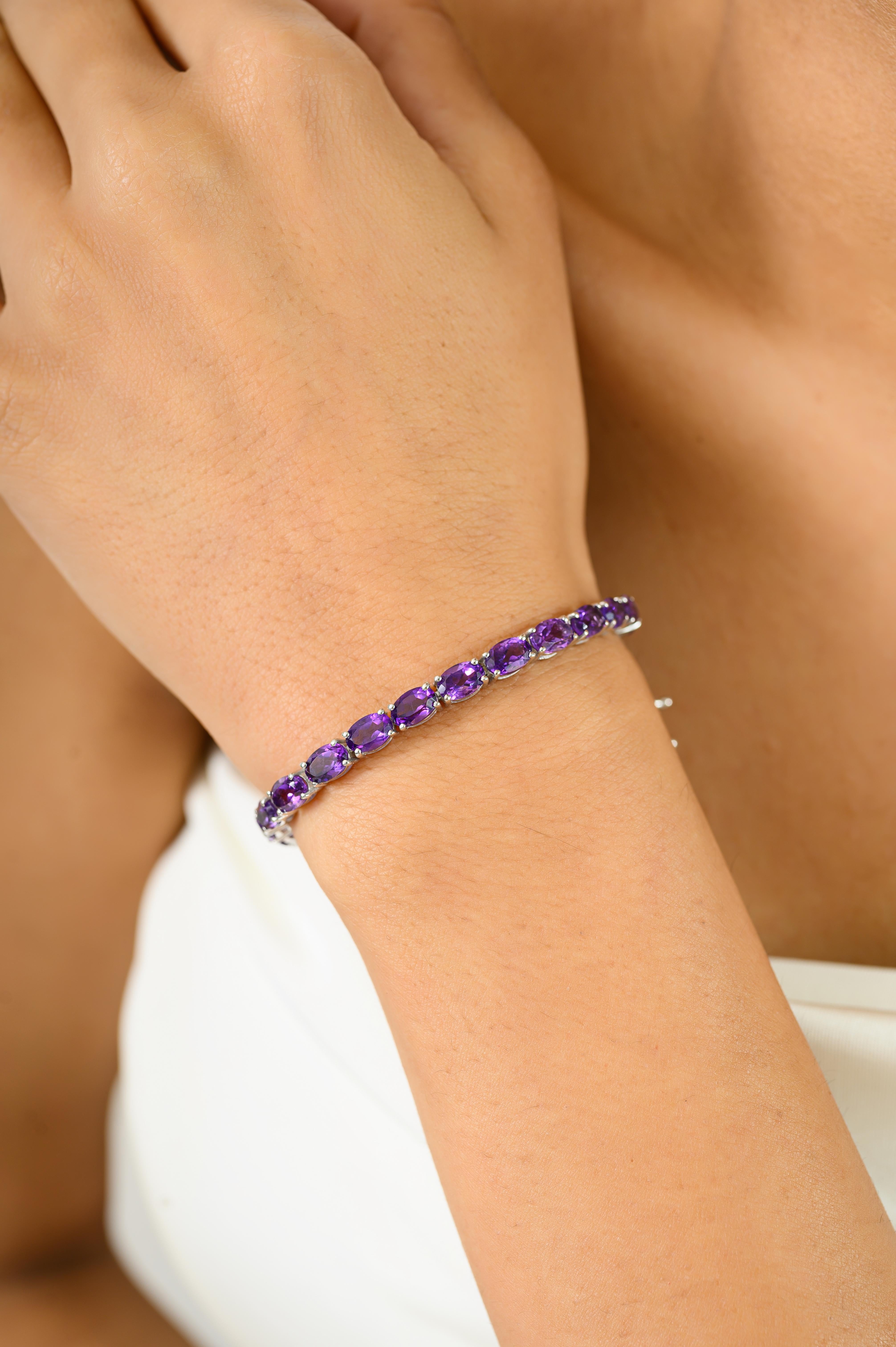 Bracelet de tennis en argent 925 serti d'améthystes ovales pour elle Bijoux fins Pour femmes en vente