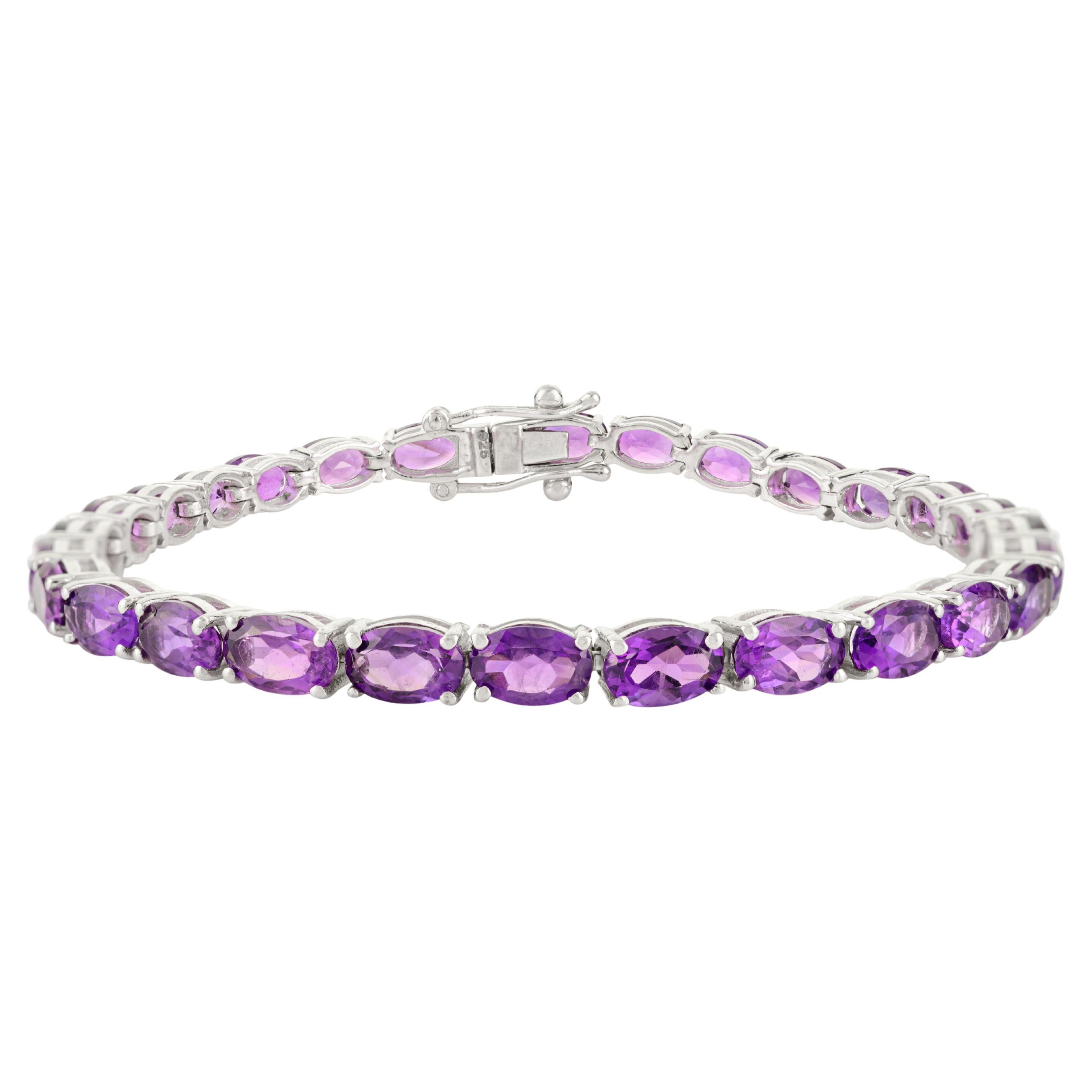 Bracelet de tennis en argent 925 serti d'améthystes ovales pour elle Bijoux fins en vente