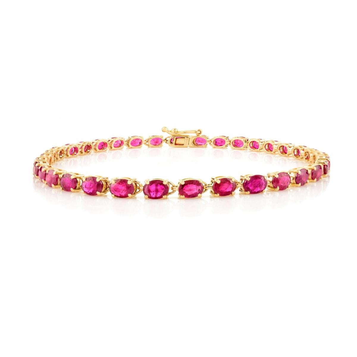 Bracelet de tennis en or jaune 14k serti d'un rubis de taille ovale Bijoux fins Neuf - En vente à New York, NY