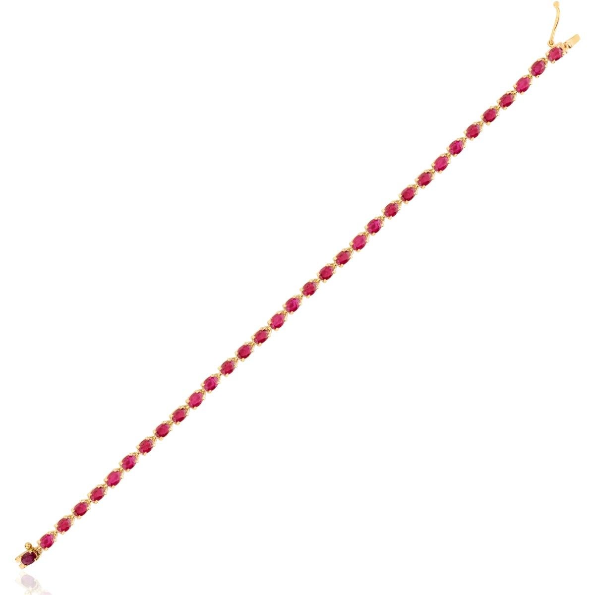 Bracelet de tennis en or jaune 14k serti d'un rubis de taille ovale Bijoux fins en vente 1