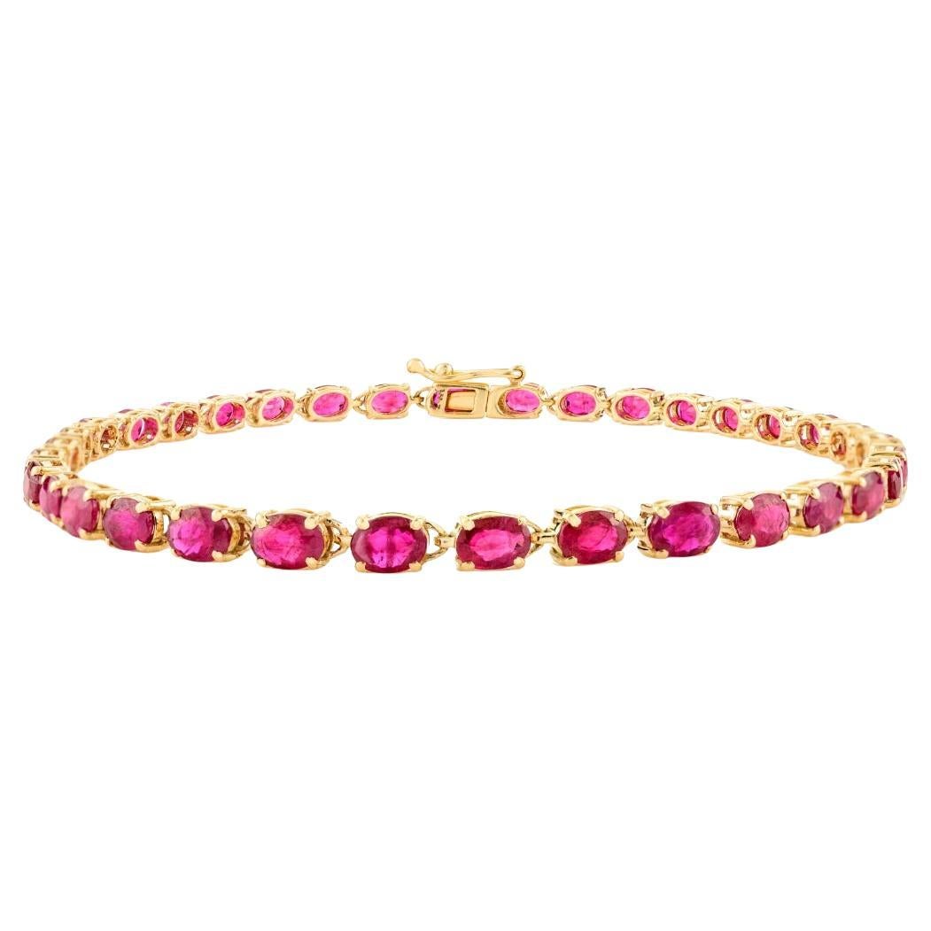 Prong Set Oval Cut Ruby Tennis Bracelet Made in 14k Yellow Gold Fine Jewelry