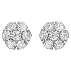 Prong Set Round Cut Diamond Cluster Flower Stud Earrings 14K White Gold 2.14Ctw