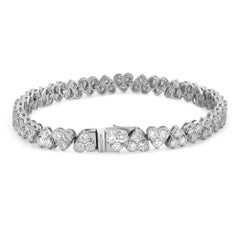 Prong Set Round Cut Diamond Heart Link Tennis Bracelet 18K White Gold 6.48Cttw
