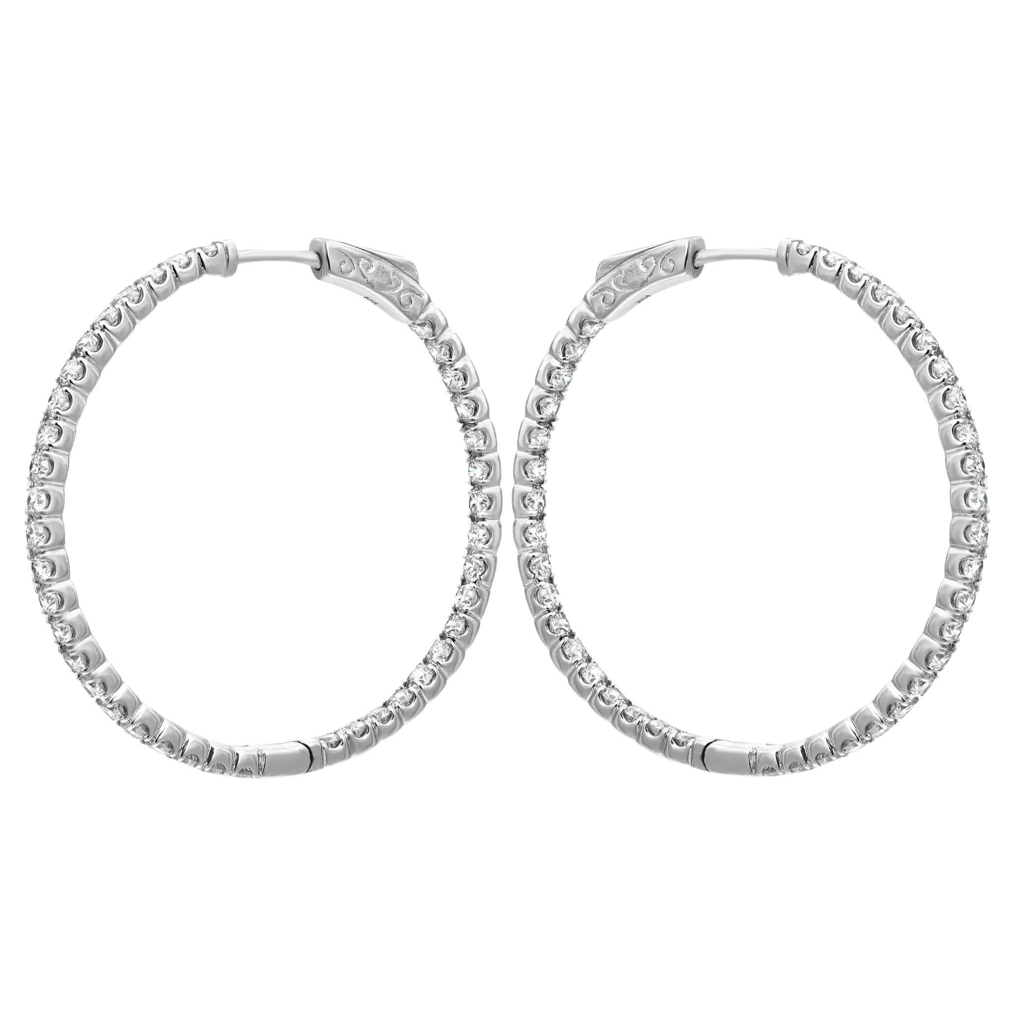 Prong Set Round Cut Diamond Inside Out Hoop Earrings 14K White Gold 2.79Cttw  For Sale