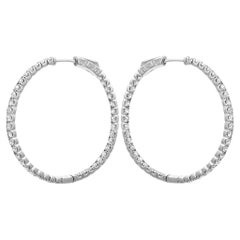 Prong Set Round Cut Diamond Inside Out Hoop Earrings 14K White Gold 2.79Cttw 