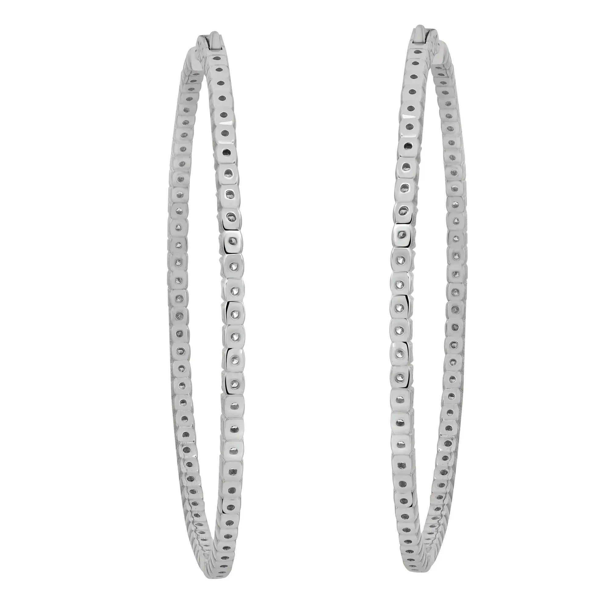 Modern Prong Set Round Cut Diamond Inside Out Hoop Earrings 14K White Gold 3.67Cttw For Sale