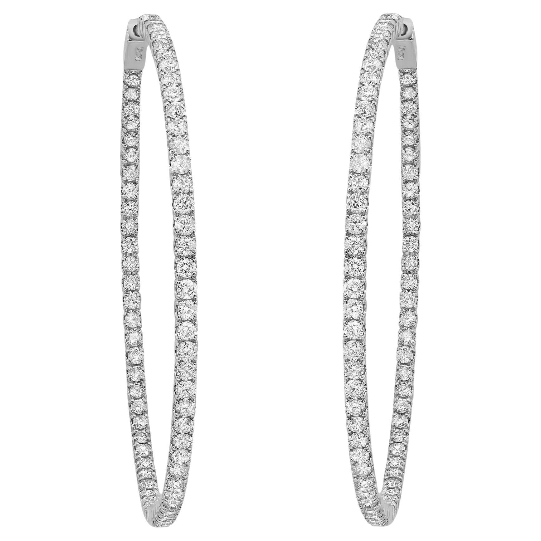 Prong Set Round Cut Diamond Inside Out Hoop Earrings 14K White Gold 3.67Cttw For Sale