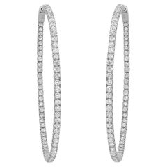 Prong Set Round Cut Diamond Inside Out Hoop Earrings 14K White Gold 3.67Cttw