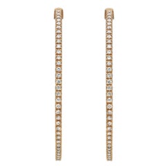 Prong Set Round Cut Diamond Inside Out Hoop Earrings 14K Yellow Gold 1.96Cttw