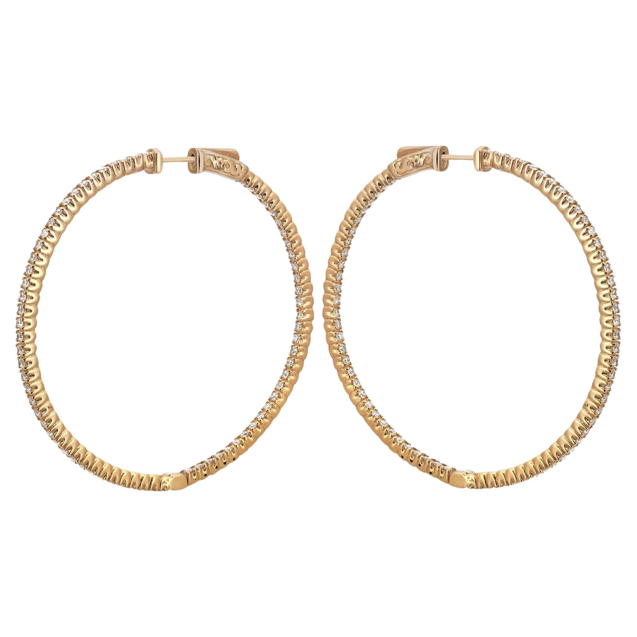 Prong Set Round Cut Diamond Inside Out Hoop Earrings 14K Yellow Gold 1.96Cttw  For Sale