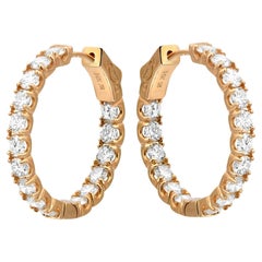 Prong Set Round Cut Diamond Inside Out Hoop Earrings 14K Yellow Gold 3.19Cttw 