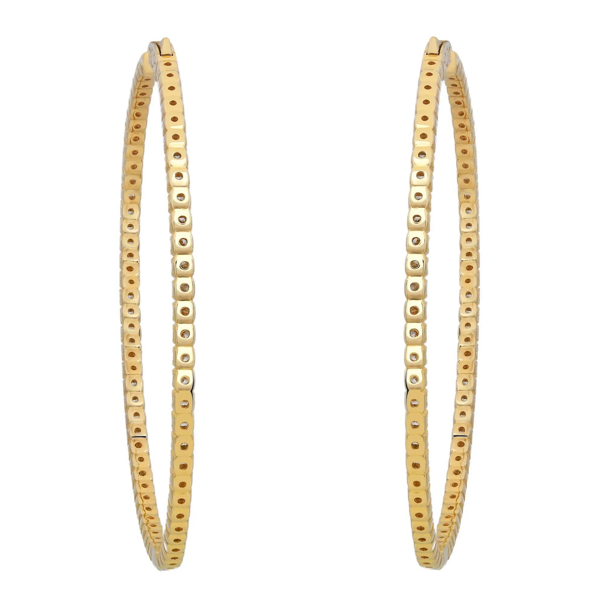 Modern Prong Set Round Cut Diamond Inside Out Hoop Earrings 14K Yellow Gold 4.30Cttw For Sale