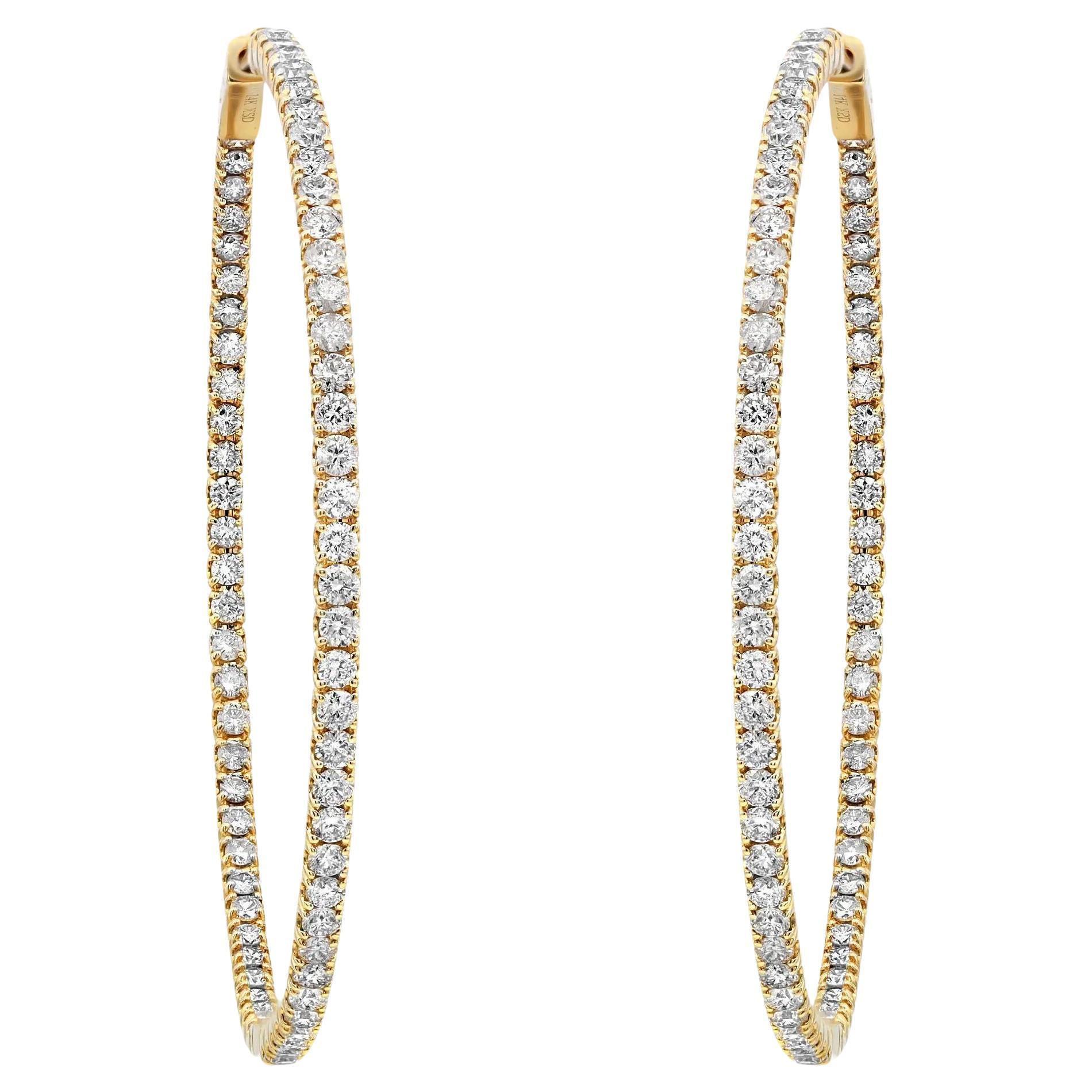 Prong Set Round Cut Diamond Inside Out Hoop Earrings 14K Yellow Gold 4.30Cttw